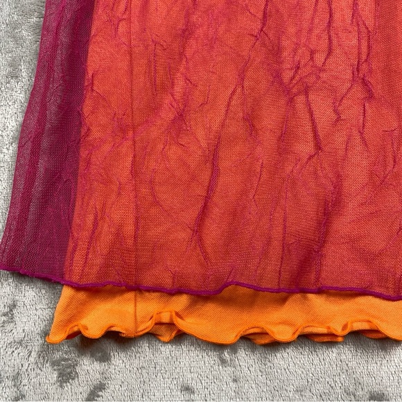 Vintage Guess Y2K Crinkle Mesh Overlay Midi Skirt Fairy Lettuce Hem Size L - Picture 2 of 6